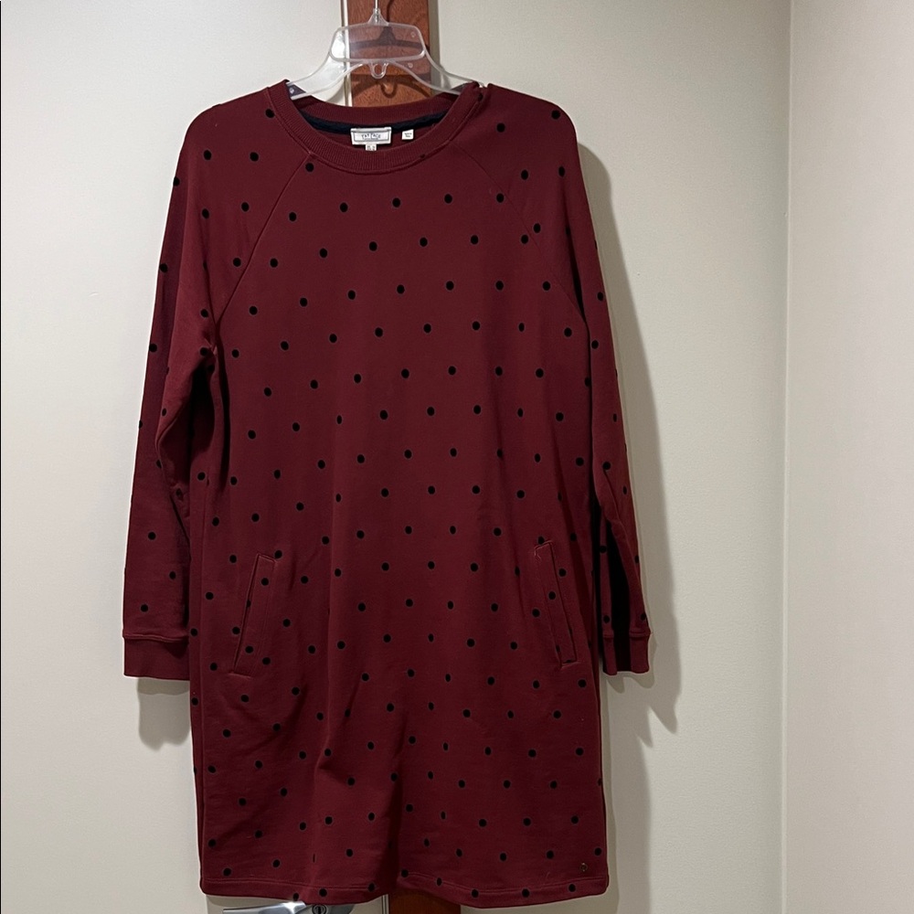 Fat Face Burgundy Polka Dot Long Sleeve Dress